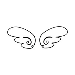 Doodle wings. Cartoon bird feather wings, religious angel wings ink sketch, black tattoo silhouette. Vector hand drawn blade wing sketch set for heraldic symbol emblem on white background