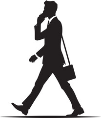 minimal business man walking with talking cell phone vector