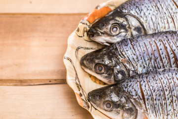 fresh fish on a wooden board