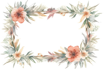 floral botanical watercolor sketch frame border on white background