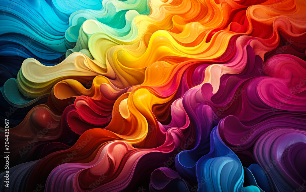 Poster vibrant waves of multicolored abstract shapes flowing dynamically across the frame, representing ene