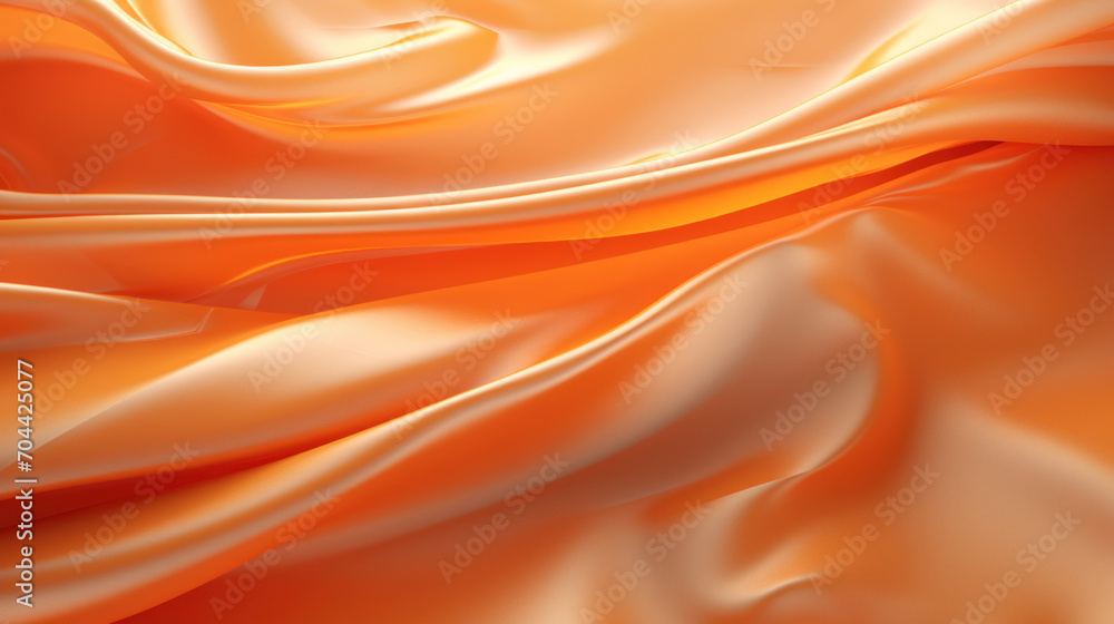 Poster a close-up of vivid orange satin fabric with luxurious folds creating a rich and dynamic texture.