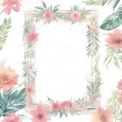 Fototapeta na wymiar floral botanical watercolor sketch frame border on white background