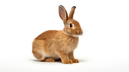 rabbit sitting isolated on white background - obrazy, fototapety, plakaty