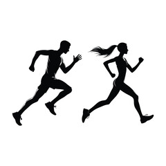 Fototapeta na wymiar Silhouette of a man and woman running