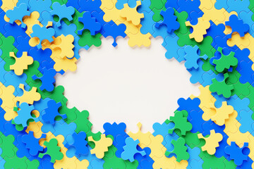 3D illustration of colorful jigsaw puzzle, strategic business and education.