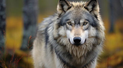 Naklejka na ściany i meble The wolf has a gray and white coat