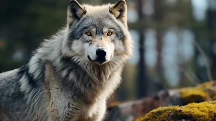 Gordijnen The wolf has a gray and white coat © Affia