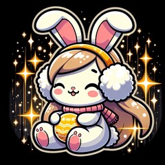 easter, cute baby bunny with earmuffs in winter wonderland sticker