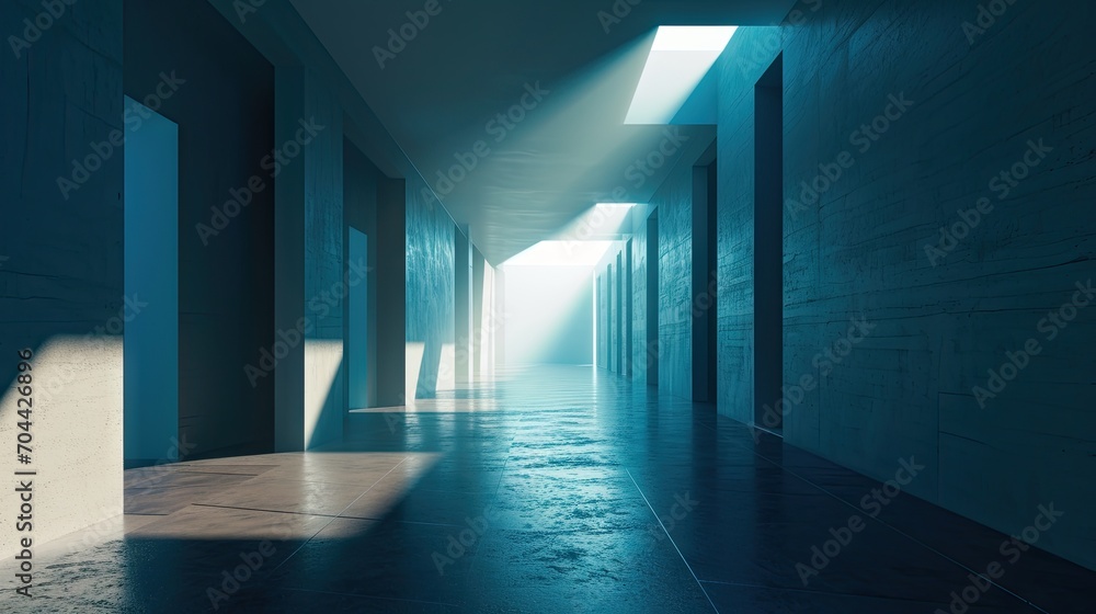 Poster empty corridor with light coming from the end