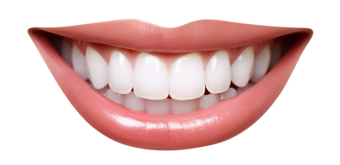 Smiling female mouth with shiny healthy white teeth, cut out