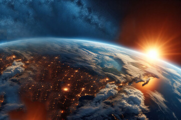 Fototapeta na wymiar earth from space in sunrise - ai generated