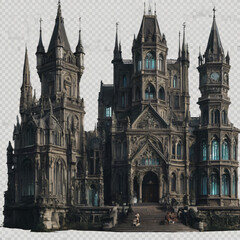 Fototapeta na wymiar saint cathedral city,majestic and intricately designed gothic cathedral, with its towering spires, detailed carvings, and grand stairway entrance evoking a sense of awe and mystery. Generative AI