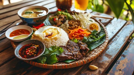 Vietnamese food, Asian food, beef and vegetable fried rice