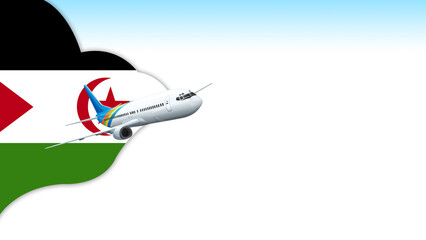 Fototapeta premium 3d illustration plane with Western Sahara flag background for business and travel design