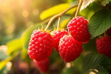 garden raspberries in nature