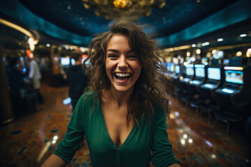 Gaming Elation: Capturing Joy in a Casino Selfie - obrazy, fototapety, plakaty