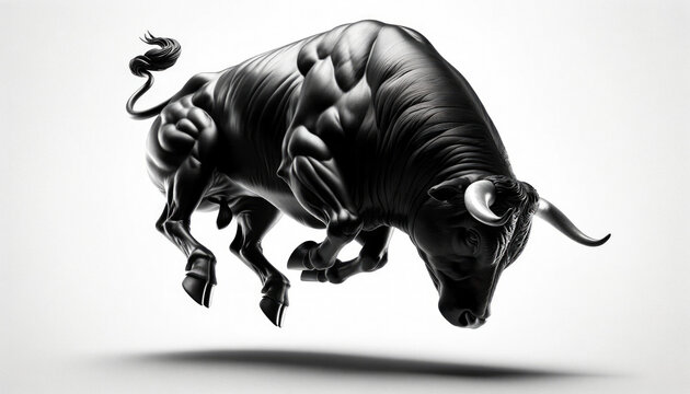 Bull suspended in trouble. Stock market bull run on hold in a bad economy circumstances, isolated on white background