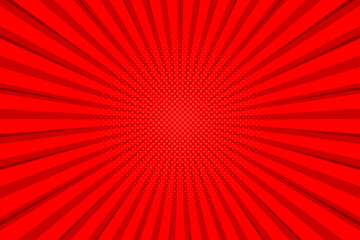 Pop art red comics book background. Red rays background