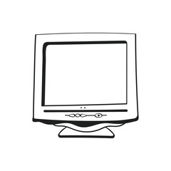 black line art stationery design, computer pc monitor, office stuff vector art