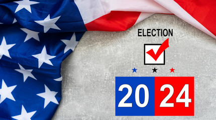 Fototapeta na wymiar Presidential Election 2024 in United States. Vote day, November 5. US Election campaign. Make your choice Patriotic american illustration. Poster, card, banner and background