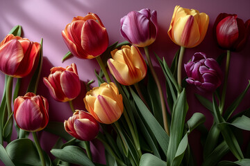 Beautiful tulips on a violet background
