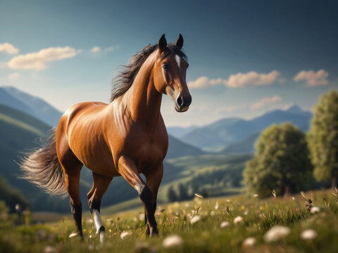 Horse running in the meadow