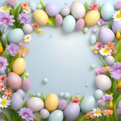 Fototapeta na wymiar Frame with Easter eggs and spring flowers