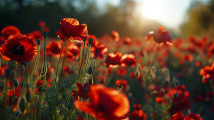 Obraz premium Beautiful landscape with red poppies