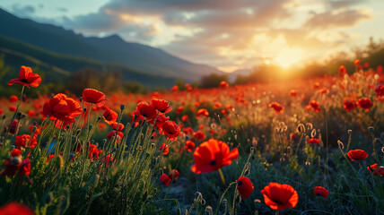 Obraz premium Beautiful landscape with red poppies