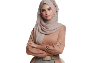 muslim woman using hijab at confidence pose isolated background