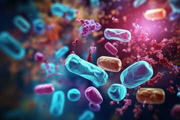 Bacteria biology science microscopic medicine - obrazy, fototapety, plakaty