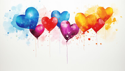 Develop heart shaped balloons with a watercolor splash effect, creating a dynamic and artistic look. Use a variety of colors to evoke a sense of creativity and playfulness.