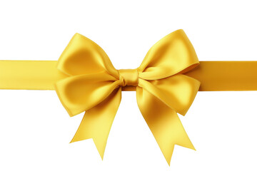 Golden silky ribbon with bow isolated. Gift box.