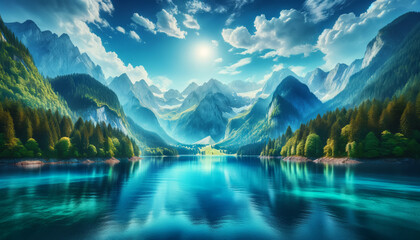 아름다운 산과 강의 풍경 이미지