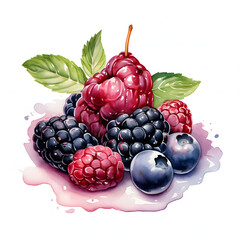 Berry Coulis, Mix berry, Food and Sweet dessert, Watercolor illustrations