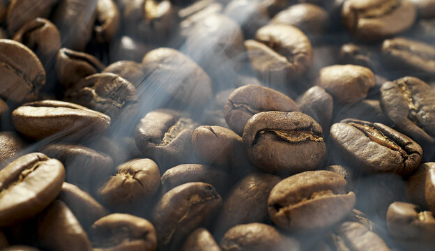 fragrant coffee beans background, close-up or makro image