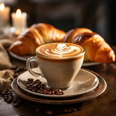 A steaming cup of rich and aromatic coffee, with creamy latte