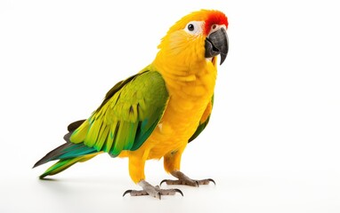 Fototapeta premium Parrot stands against isolateda on white background.