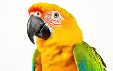 Parrot isolated on a white background, close-up shot