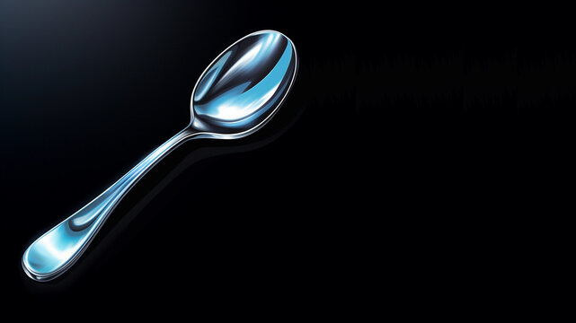 An Illustration of a Silver Spoon on a Solid Black Background With Copy Space