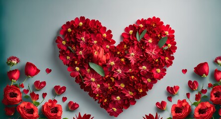  Heart shape made of flowers Valentine day concept Generative AI