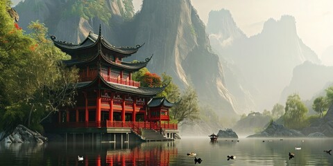 chinese temple - obrazy, fototapety, plakaty