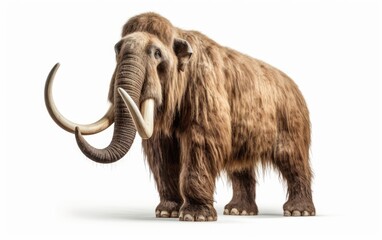 Mammoth with a long job is standing isolated on white background