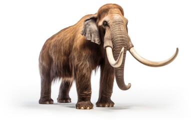 Mammoth with a long job is standing isolated on white background
