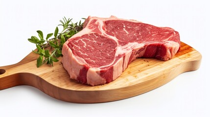 A juicy T-bone steak showcased in a close-up realistic photo against a white background Generative AI