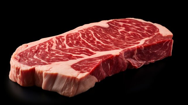 Close-up realistic photo of a marbled ribeye steak against a white background Generative AI