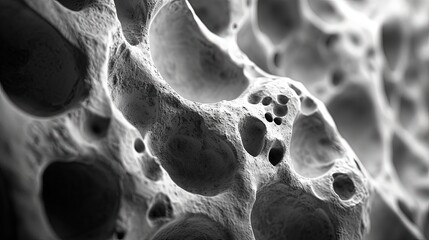 Healthy human bone structure small little many holes porous cavity, spongy texture under a microscope - obrazy, fototapety, plakaty
