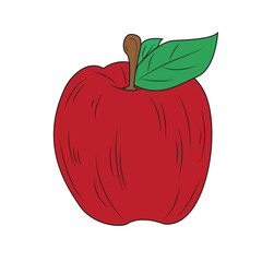 Apple with stem and leaf. Natural product. Fresh apple. Healthy food and diet. Decoration of greeting cards, posters, patches, prints on clothes, emblems.
