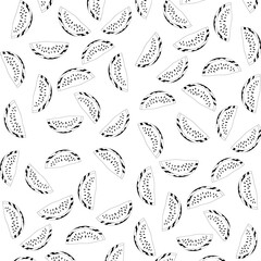 Watermelon pattern. Watermelon silhouette. Silhouette watermelon slices. Background of fruit and berry mixture. Design of greeting cards, posters, patches, prints on clothes, emblems. Pattern.